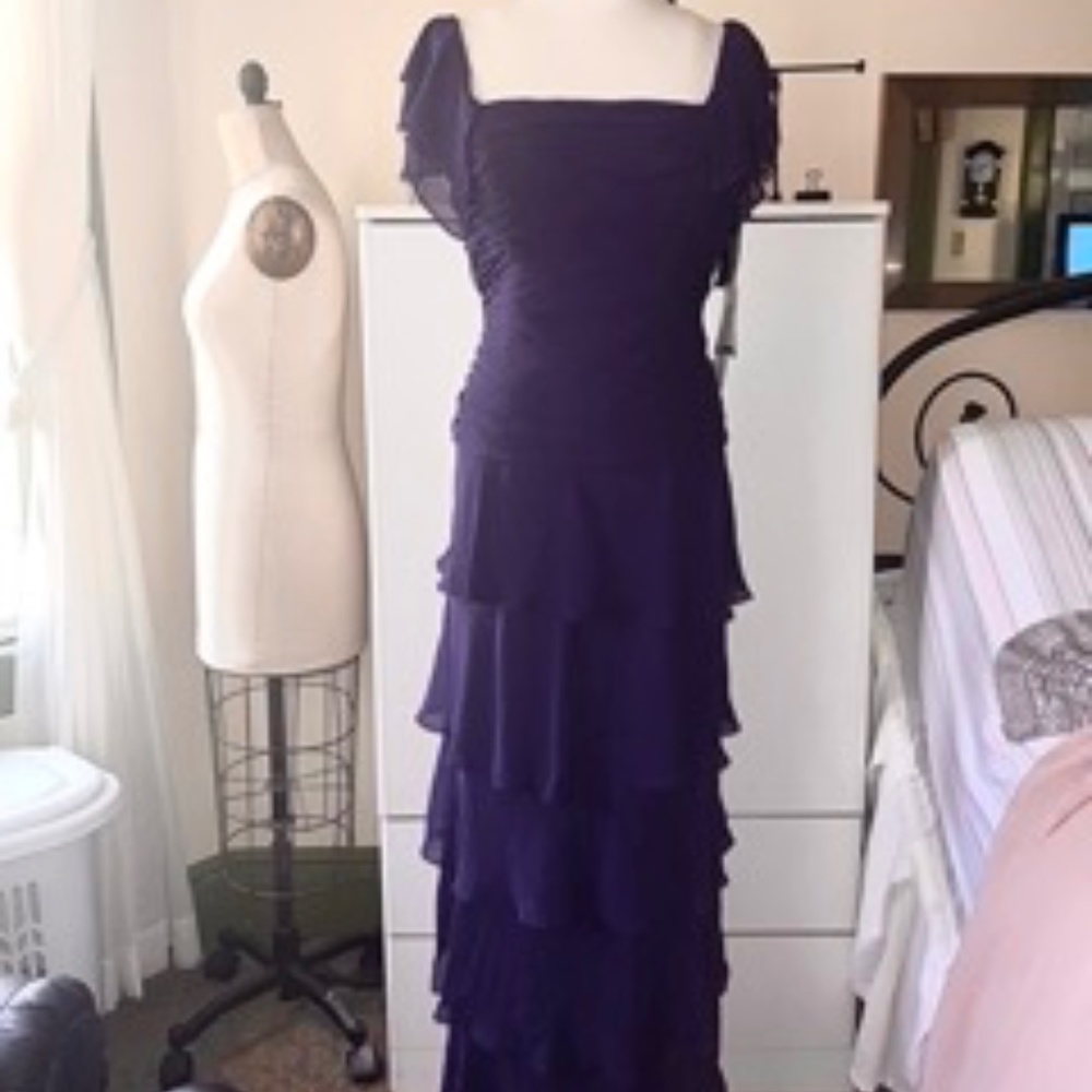 Plus-Sized Dark Purple Ruffled Maxi Dress